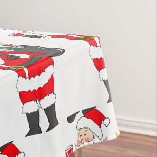 Santa With Red Wine Glass & Wine Sack Christmas Tablecloth