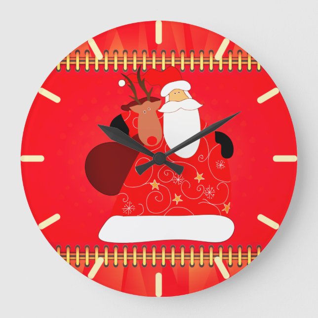 Santa with Reindeer Christmas Holidays   Large Clock (Front)