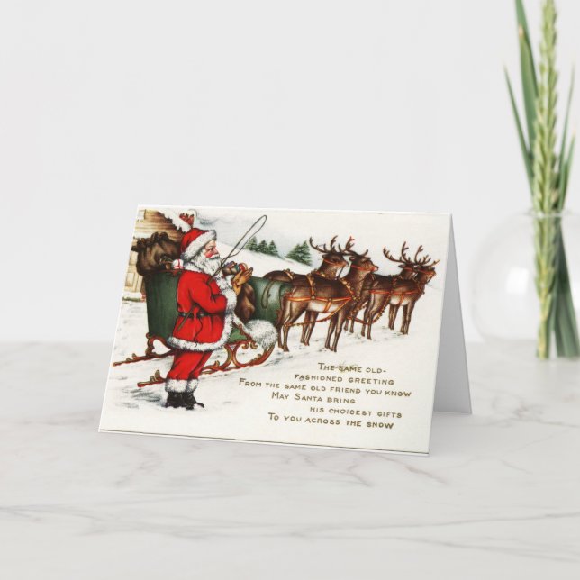 Santa With Reindeer Holiday Card (Front)