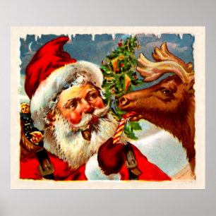 Santa with Reindeer Poster