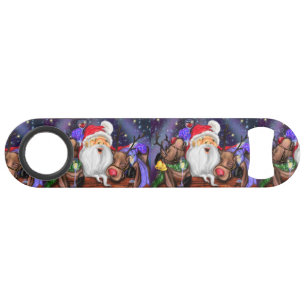 Santa with Reindeers Funny Christmas Bar Key