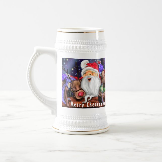 Santa with Reindeers Funny Christmas Beer Stein (Left)