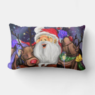 Santa with Reindeers Funny Christmas Pillow