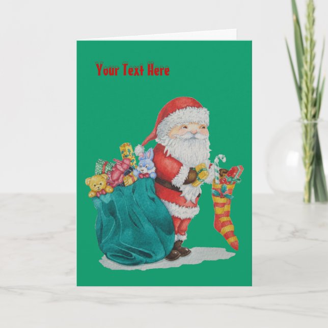 santa with sack and toys and gifts for christmas holiday card (Front)