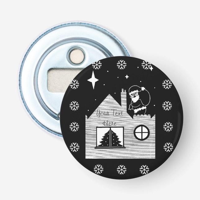 santa with sack black and white christmas bottle opener (Front)
