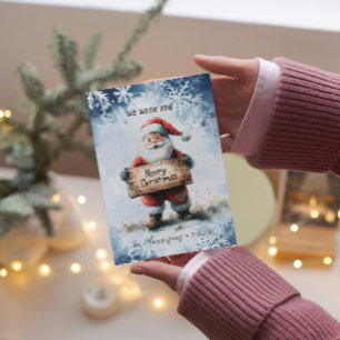 Santa With Sign Merry Winter Christmas Holiday Card