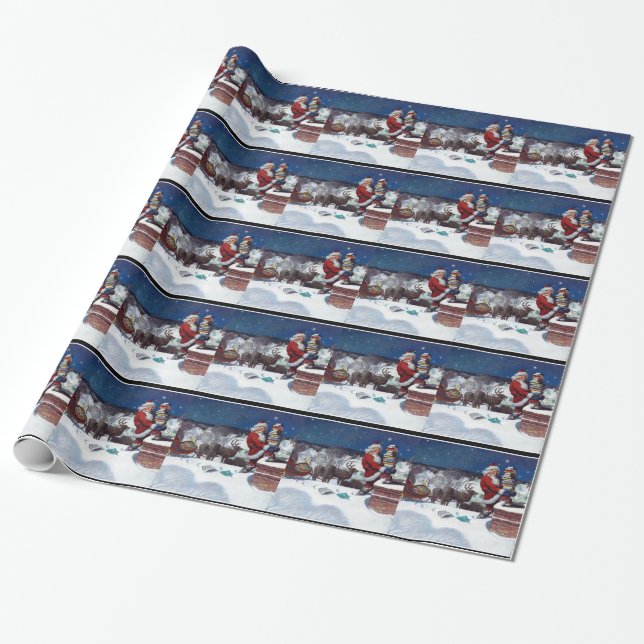 Santa with Sleigh Full of Books Wrapping Paper (Unrolled)