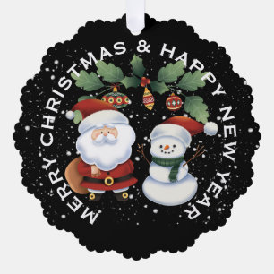 SANTA with SNOWMAN , PERSONALIZED CHRISTMAS Ornament Card