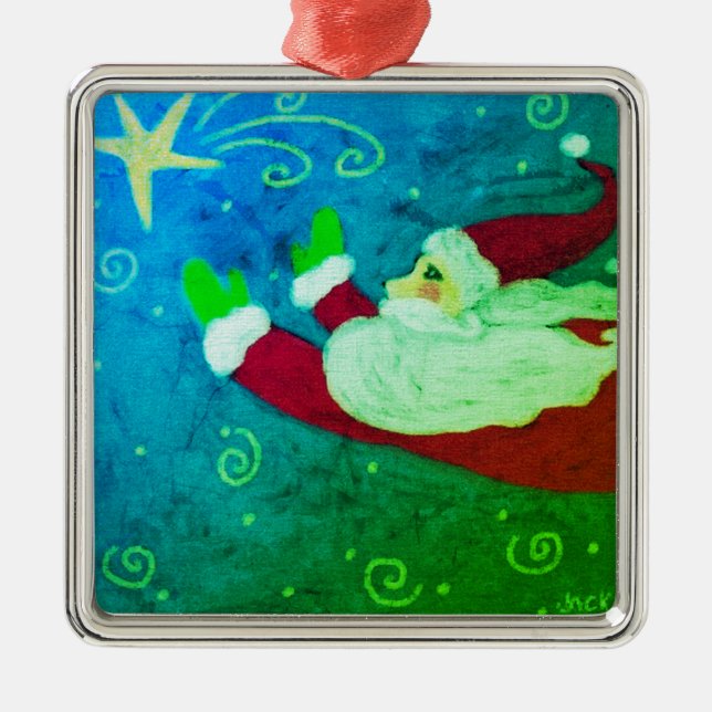 Santa with Star Abstract Art Metal Ornament (Front)
