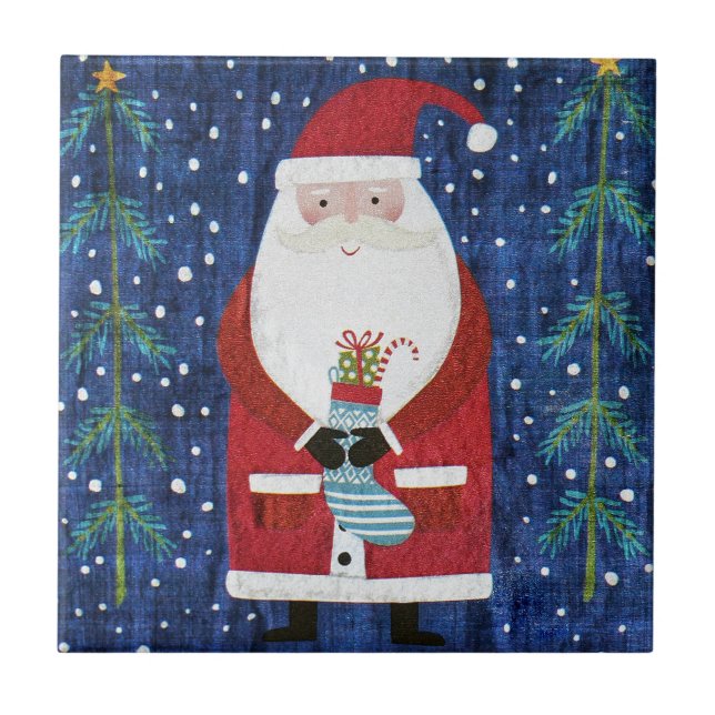 Santa with Stocking Tile (Front)