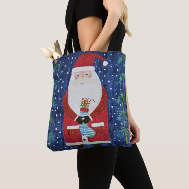 Santa with Stocking Tote Bag (Close Up)