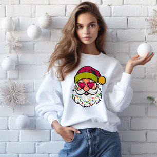 Santa with Sunglasses Christmas Design Glitter Sweatshirt