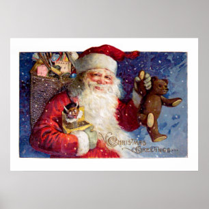 Santa with Teddy and Krampus in a Box Poster
