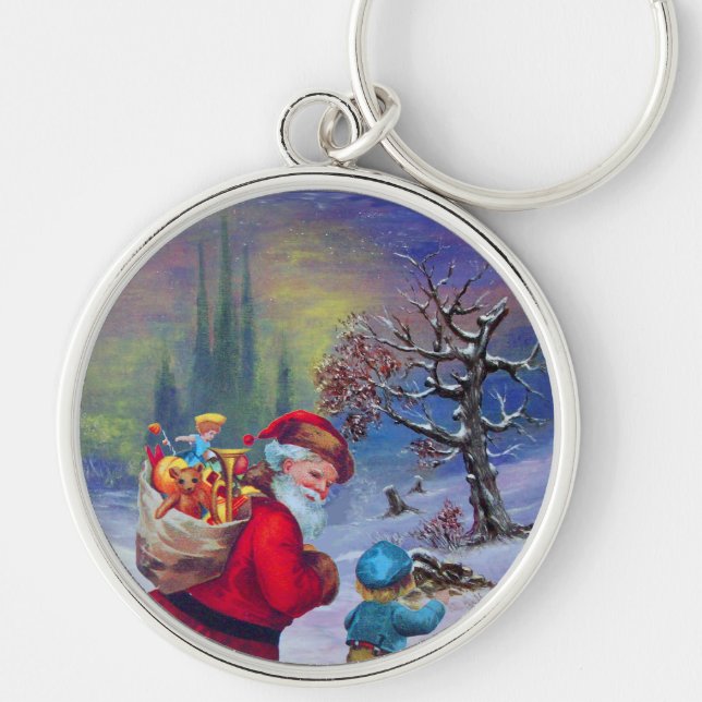 SANTA WITH TOYS AND CHILD IN THE WINTER SNOW KEYCHAIN (Front)