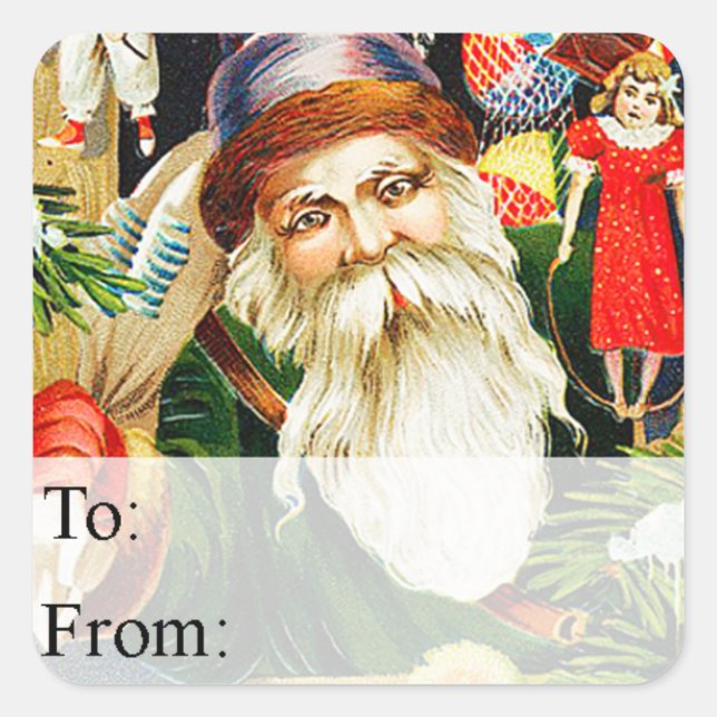 Santa With Toys Vintage Christmas Gift Tag (Front)