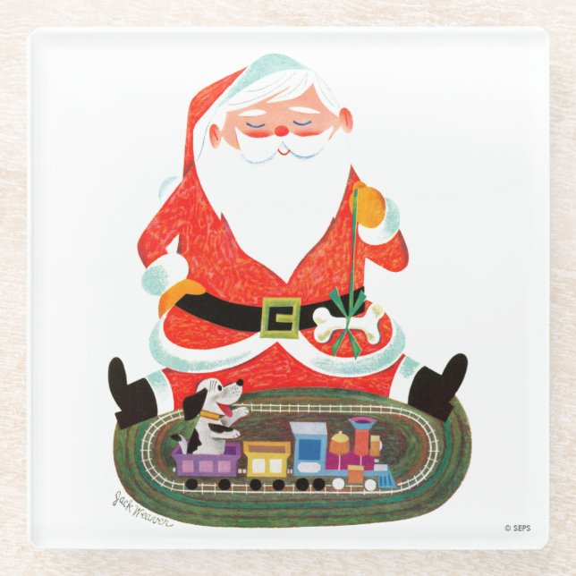Santa with Train Glass Coaster (Front)
