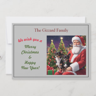 Santa with two Chihuahua's Holiday Card
