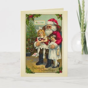 Santa with two girls holiday card