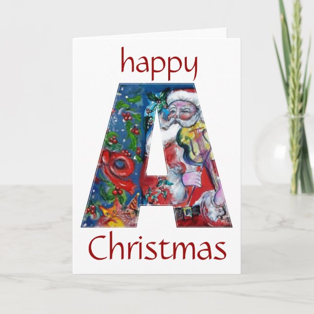 SANTA WITH VIOLIN  A MONOGRAM HOLIDAY CARD (Front)