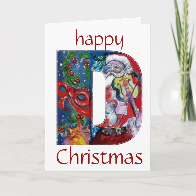 SANTA WITH VIOLIN  D MONOGRAM HOLIDAY CARD (Front)