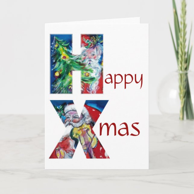SANTA WITH VIOLIN MONOGRAM HOLIDAY CARD (Front)