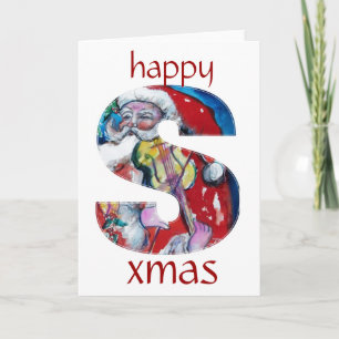 SANTA WITH VIOLIN  S MONOGRAM HOLIDAY CARD