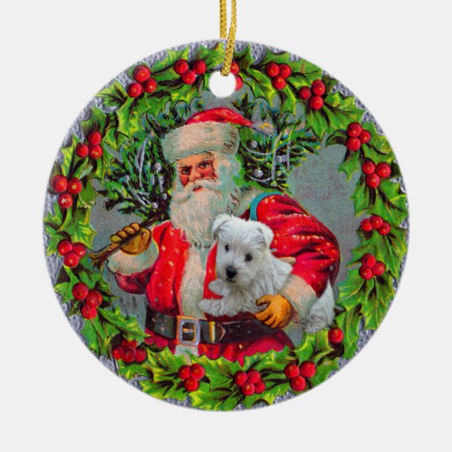Santa with Westie Ornament (Front)