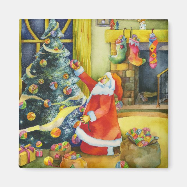 Santa with Yarn Balls: Christmas Magnet (Front)