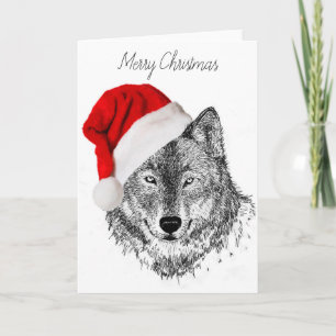 Santa Wolf Christmas Card - Blank