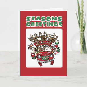 Santa Woody and His Reindeer Christmas Cartoon Holiday Card
