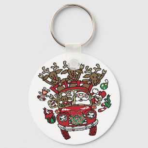 Santa Woody and His Reindeer Christmas Cartoon Keychain