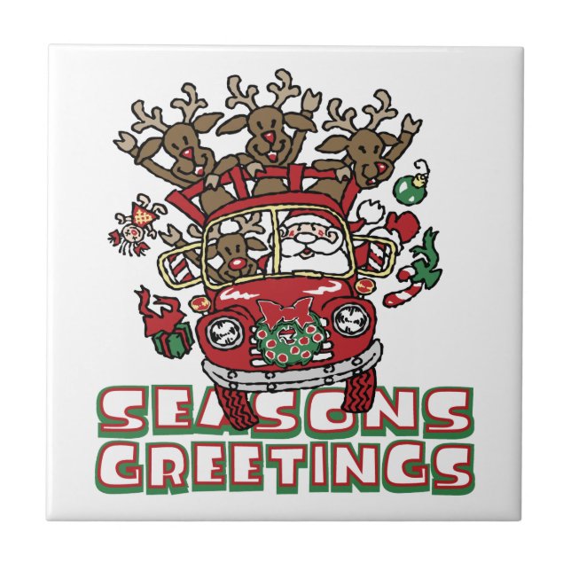 Santa Woody and His Reindeer Christmas Cartoon Tile (Front)