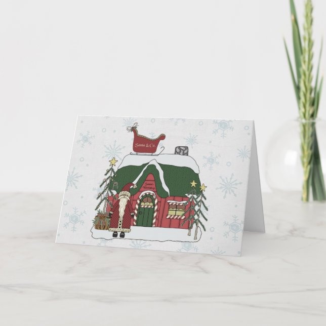 Santa Workshop Christmas Scene Holiday Card (Front)
