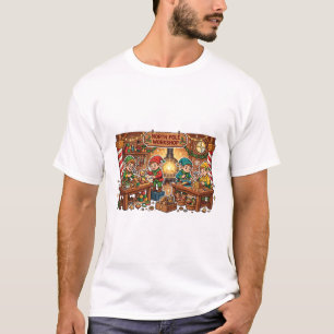Santa Workshop Elves Toy Factory Art T-Shirt