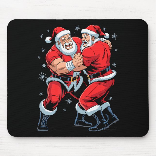 Santa Wrestling Lover Funny Wrestler Xmas Christma Mouse Pad (Front)