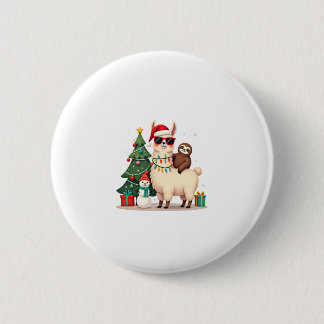 Santa Xmas Funny Llama Sloth Christmas (2) 2 Inch Round Button
