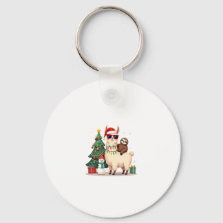 Santa Xmas Funny Llama Sloth Christmas (2) Keychain
