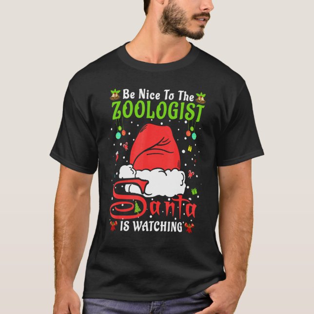 Santa Xmas Pajamas Be Nice To The Zoologist Christ T-Shirt (Front)