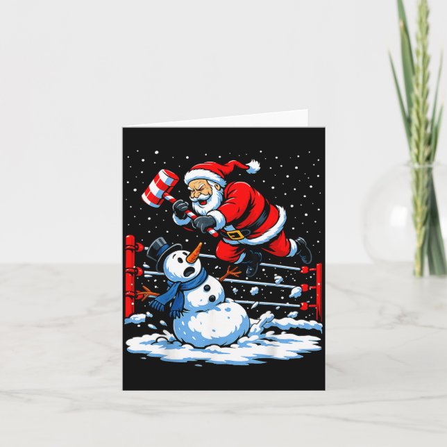 Santa Xmas Snow Lights Wrestling Funny Wrestling C Card (Front)