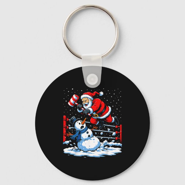 Santa Xmas Snow Lights Wrestling Funny Wrestling C Keychain (Front)