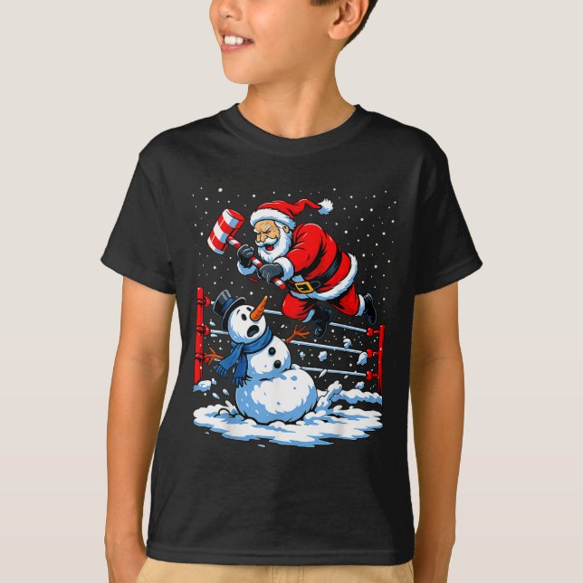 Santa Xmas Snow Lights Wrestling Funny Wrestling C T-Shirt (Front)