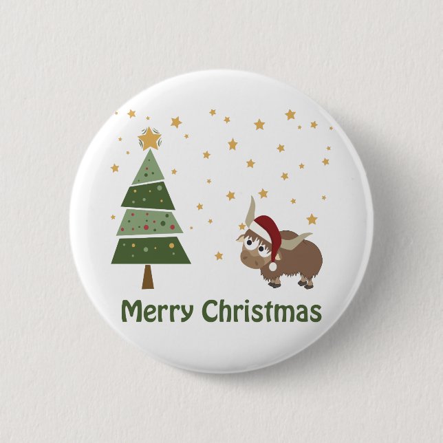 Santa Yak Christmas Scene 2 Inch Round Button (Front)