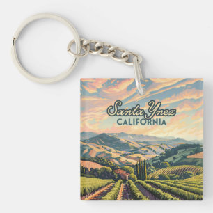 Santa Ynez California Vineyard Winery Retro Keychain