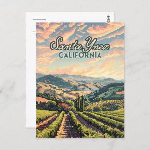 Santa Ynez California Vineyard Winery Retro Postcard