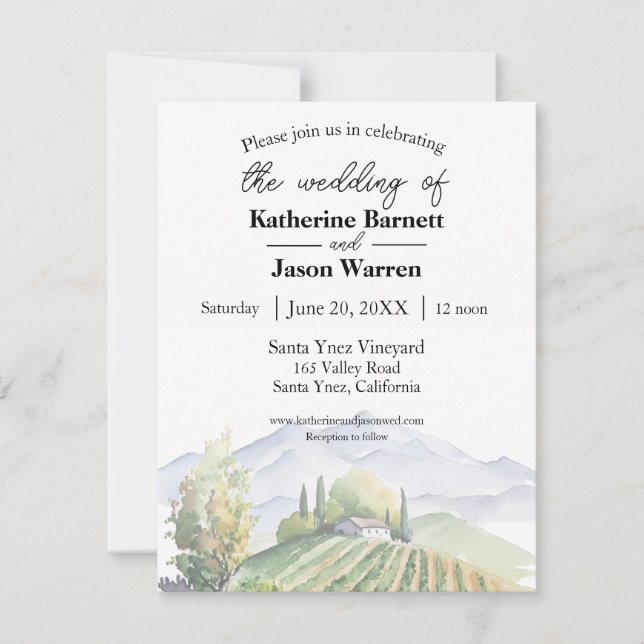 Santa Ynez Vineyard Wine Country Watercolor Invitation (Front)