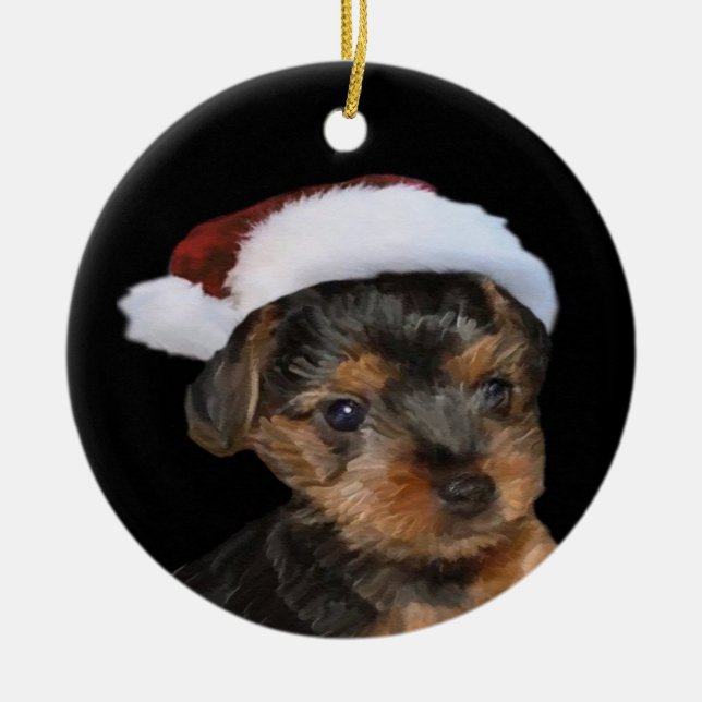 Santa Yorkie Ornament (Front)