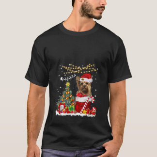 Santa Yorkshire Christmas Tree Lights Dog Owner Xm T-Shirt