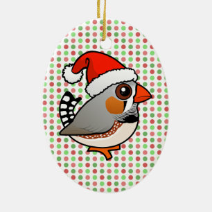 Santa Zebra Finch Ceramic Ornament