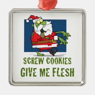 Santa Zombie Cookies Metal Ornament