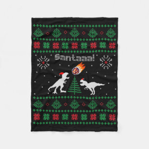 Santaaa Dinosaur Ugly Christmas Sweater  Fleece Blanket